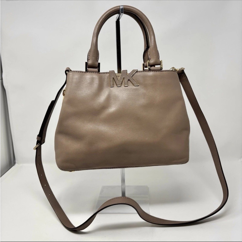 Michael Kors Florence Small Satchel Shoulder Bag Dark Dune Brown Leather